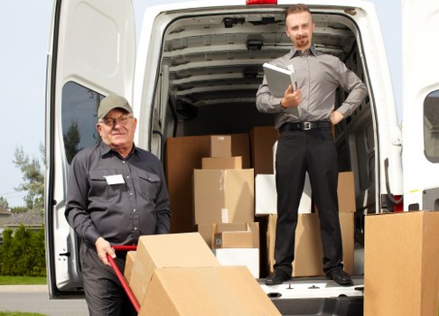 Boxes and packing supplies arranged for moving in Canary Wharf