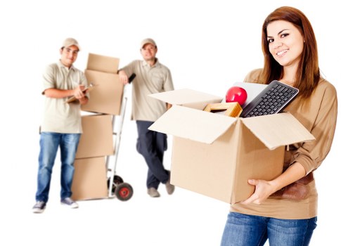 Office relocation items secured inside a removal van in Canary Wharf