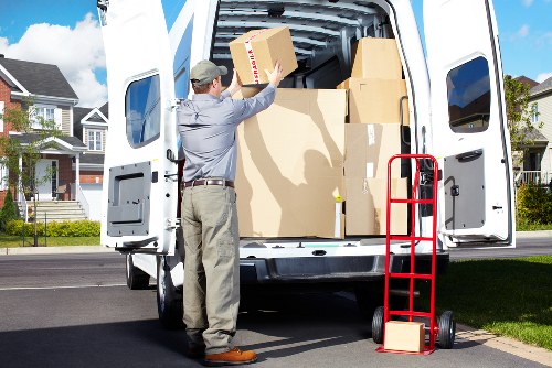 Student relocation service packing supplies and labeled boxes in Canary Wharf