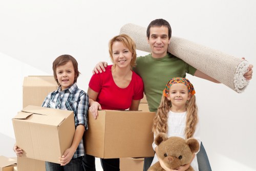Packed moving boxes ready for removal services in Canary Wharf